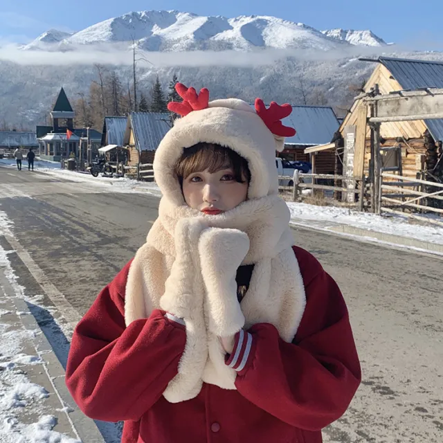 Scarf Sets Winter Easy To Match Warm Hat Scarves Gloves Kawaii Female Sets Khaki - Shop at LoveMi