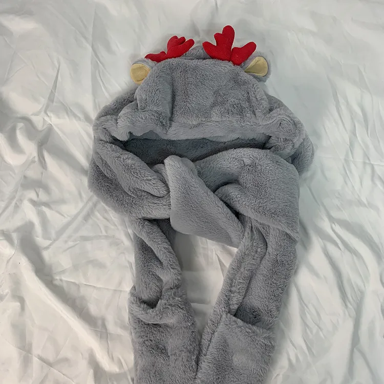 Scarf Sets Winter Easy To Match Warm Hat Scarves Gloves Kawaii Female Sets - Grey