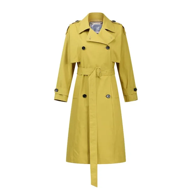 Double breasted casual lace up over the knee long trench coat Yellow - Shop at LoveMi