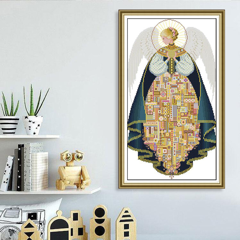 European Angel cross stitch in living room corridor