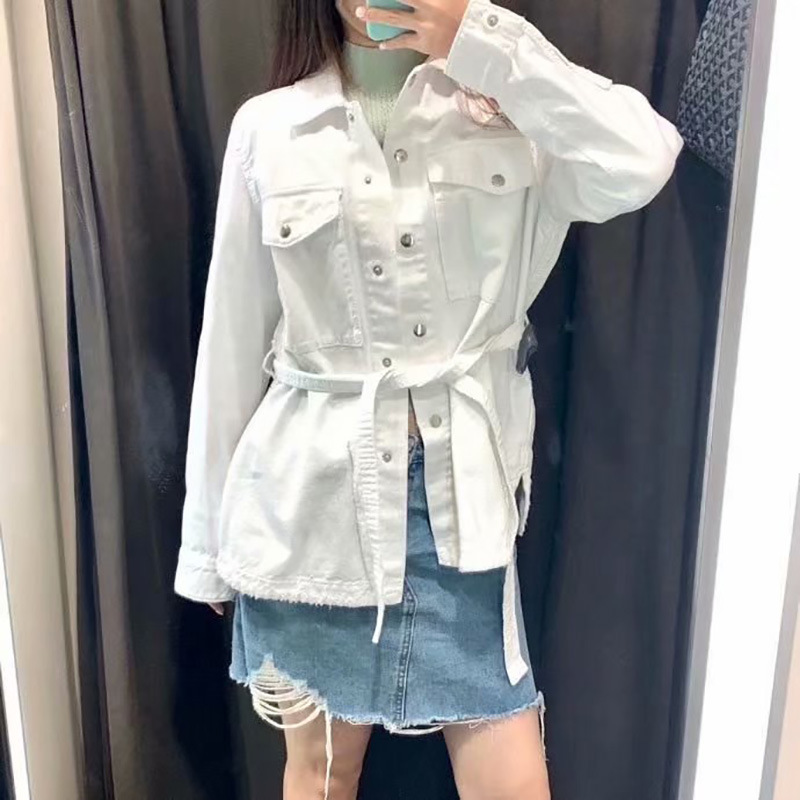 Denim three-color autumn loose belt coat