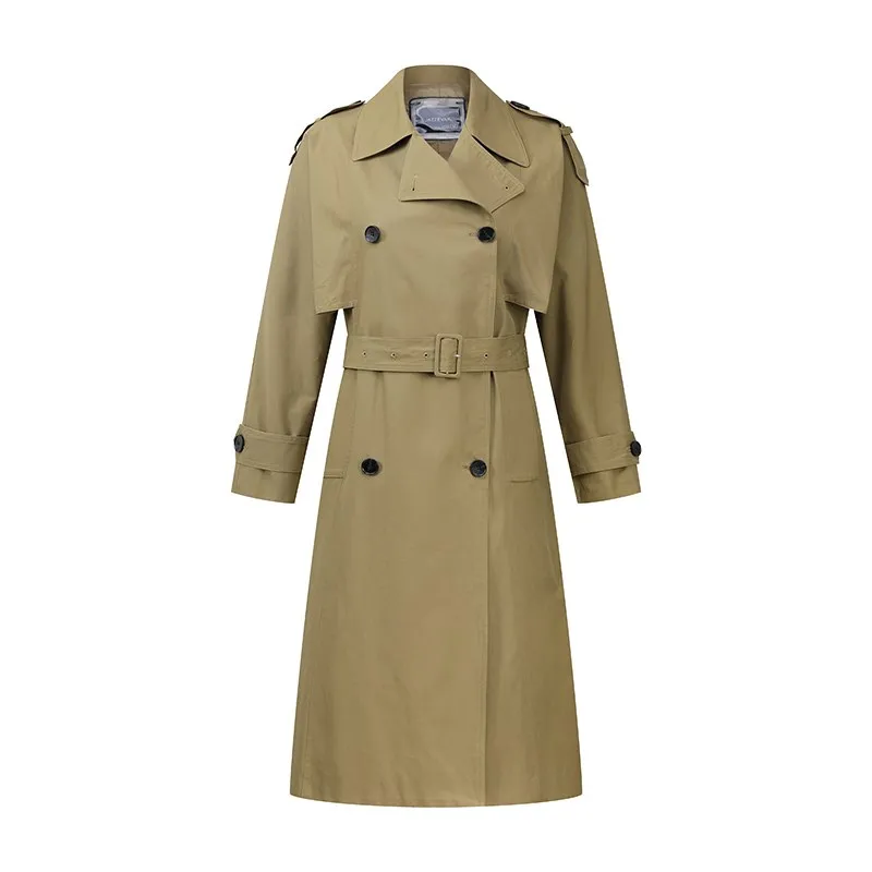 Double-breasted casual lace-up over the knee long trench coat - Brown