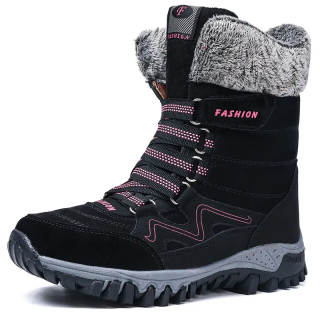 Snow boots high top plus velvet padded non slip cotton boots Black - Shop at LoveMi