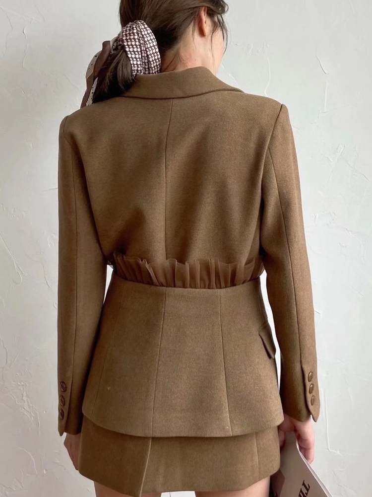 Elegant solid wool coat women's double breasted coat