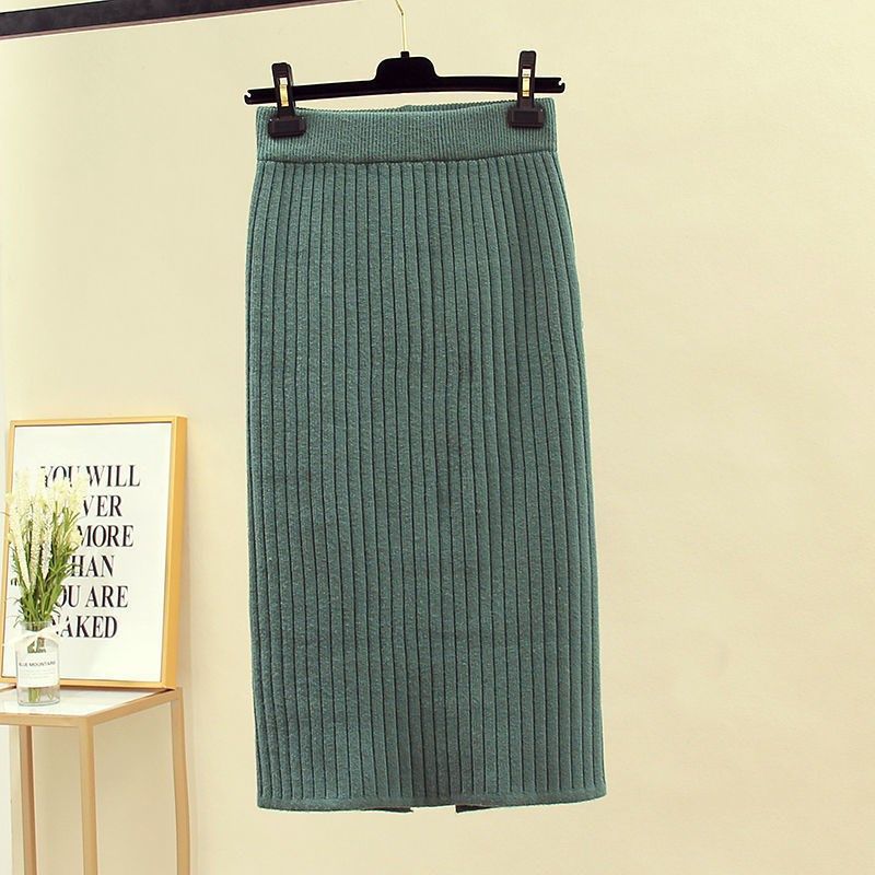 Korean women's high waist split knit skirt Dark Green - Shop at LoveMi