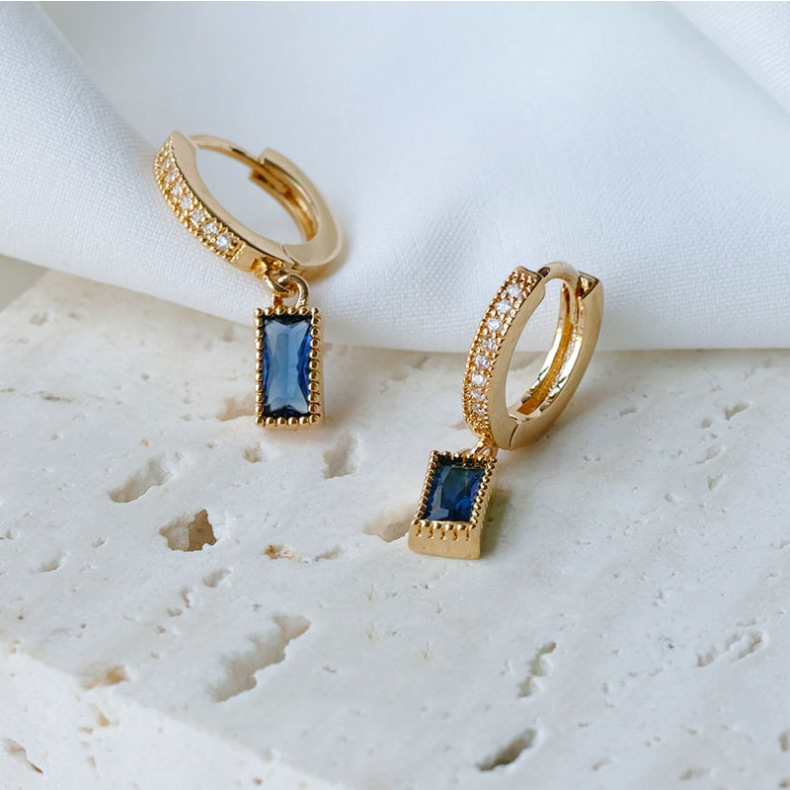 Temperament all-match blue zircon square earrings