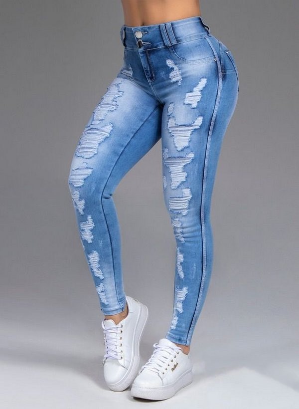 Fashion Ripped Women's Skinny Feet High Waist Jeans Blue - Shop at LoveMi