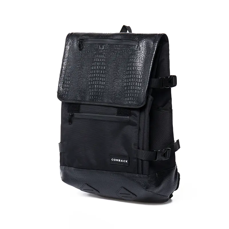 Pure black low schoolbag female leather Backpack