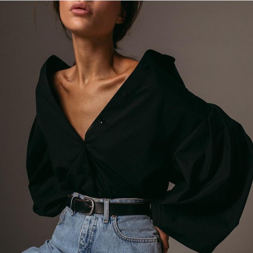 Solid color lantern long sleeve shirt