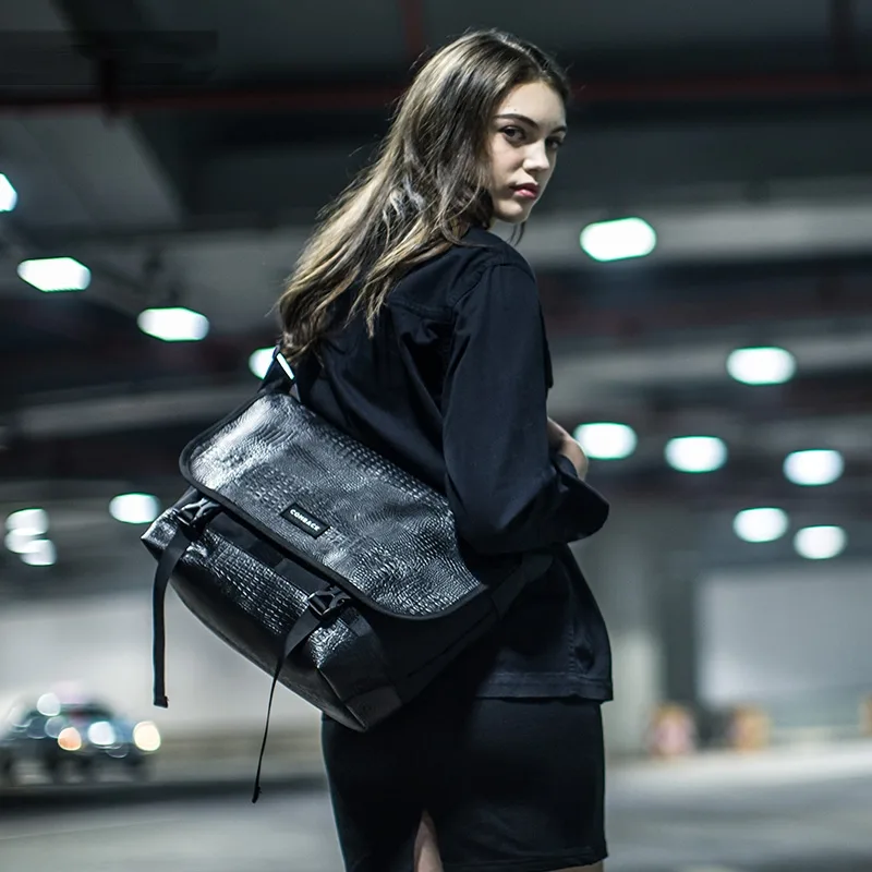 Comepack All Black Fashion Large Postman Bag
