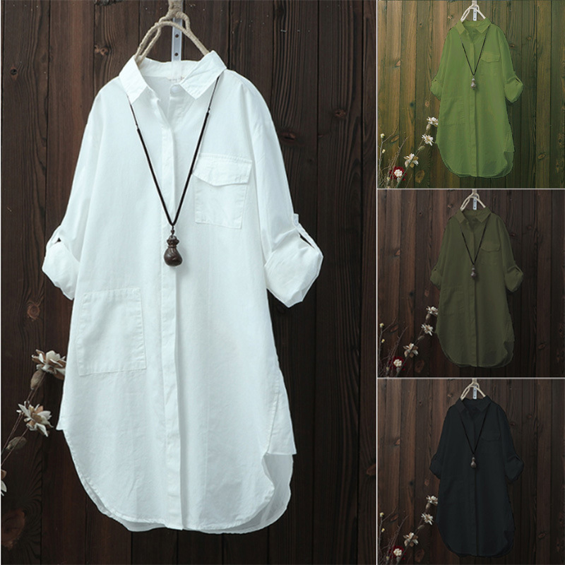 Cotton and linen solid color long-sleeved shirt