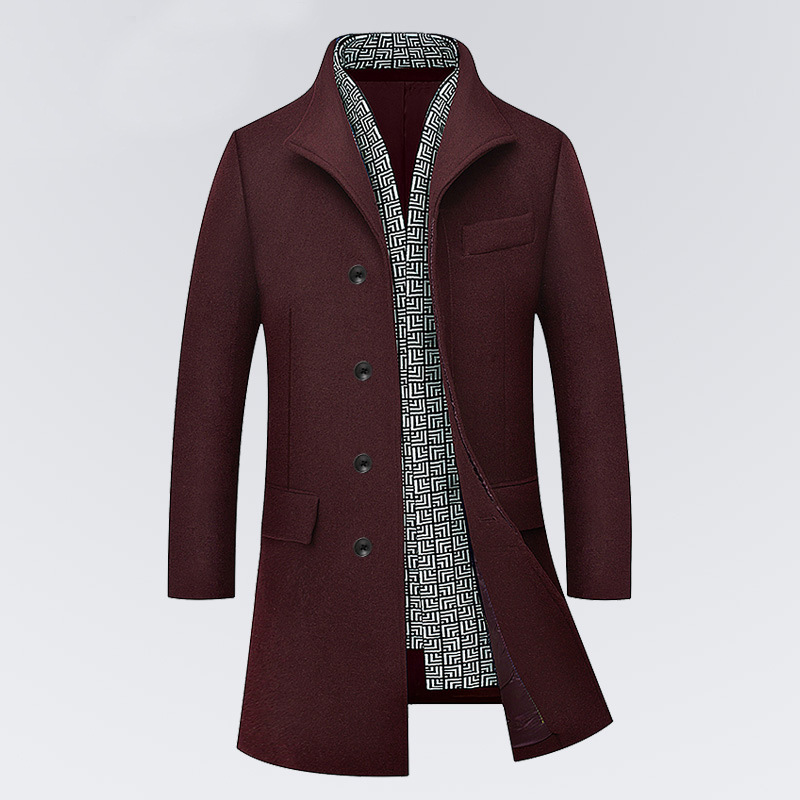 Medium length cashmere woolen overcoat for men