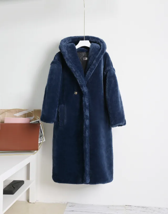 Teddy bear cashmere coat women Blue - Shop at LoveMi