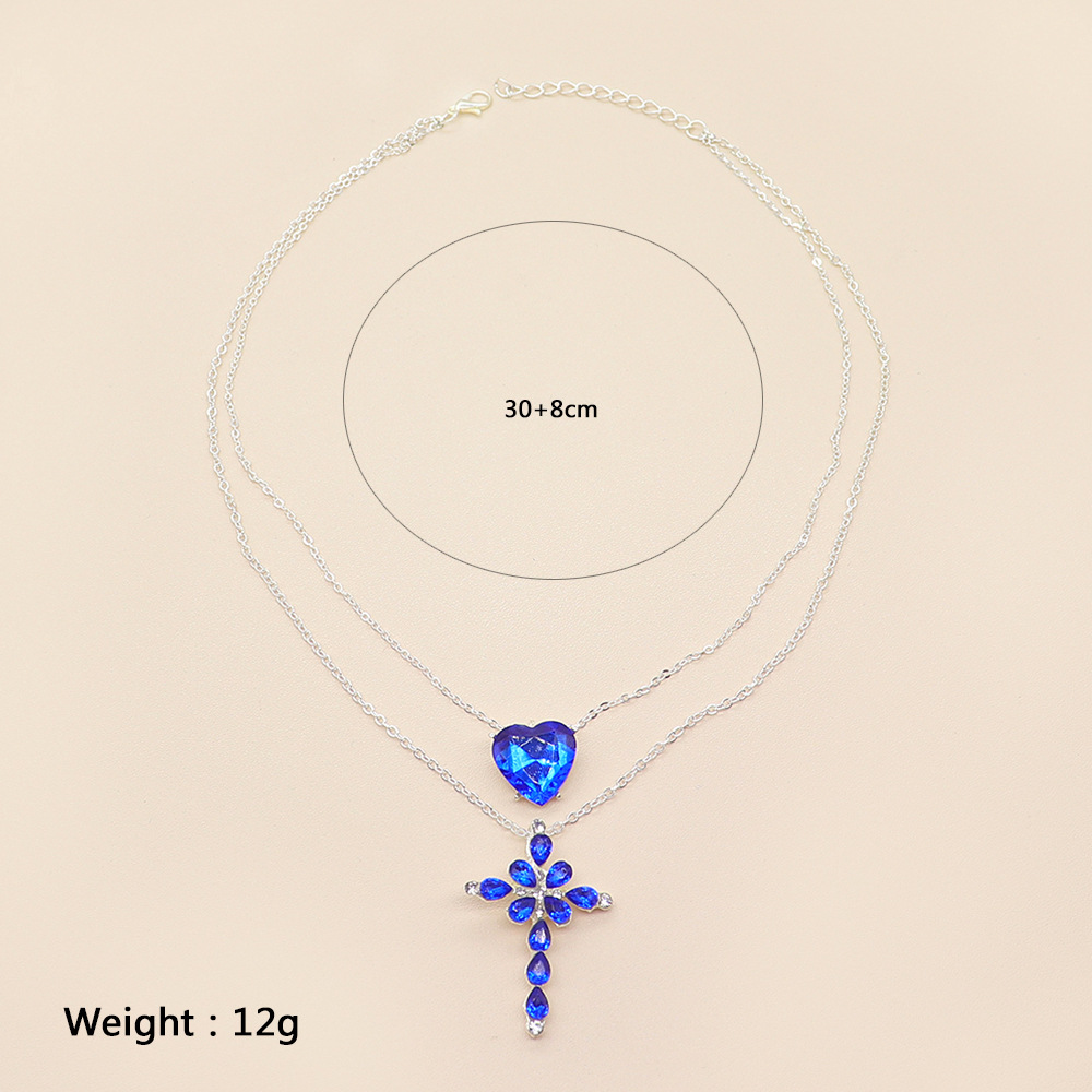 Ocean Heart Blue Crystal Rhinestone Double Necklace