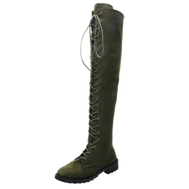 Lace up suede high boots Green - Shop at LoveMi