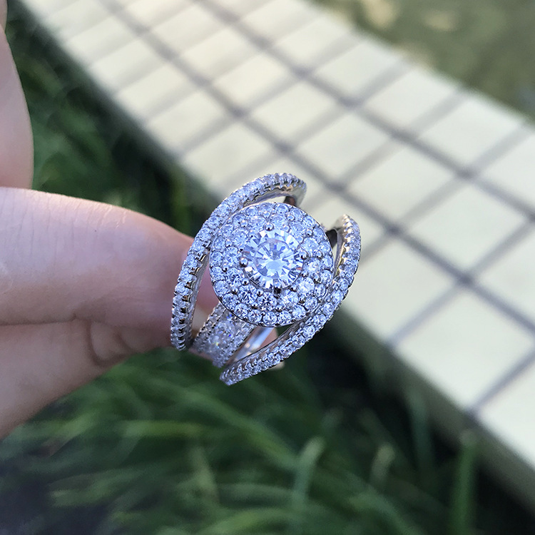 Fashion women's retro full diamond zircon ring