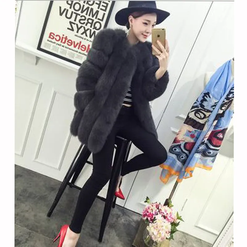 Russian imitation fur fur all-in-one women's winter - Grey