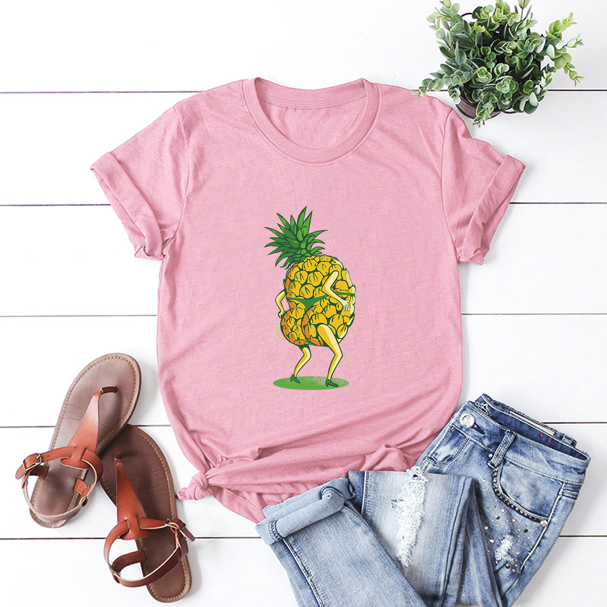 Ladies t casual pineapple print short sleeve women t