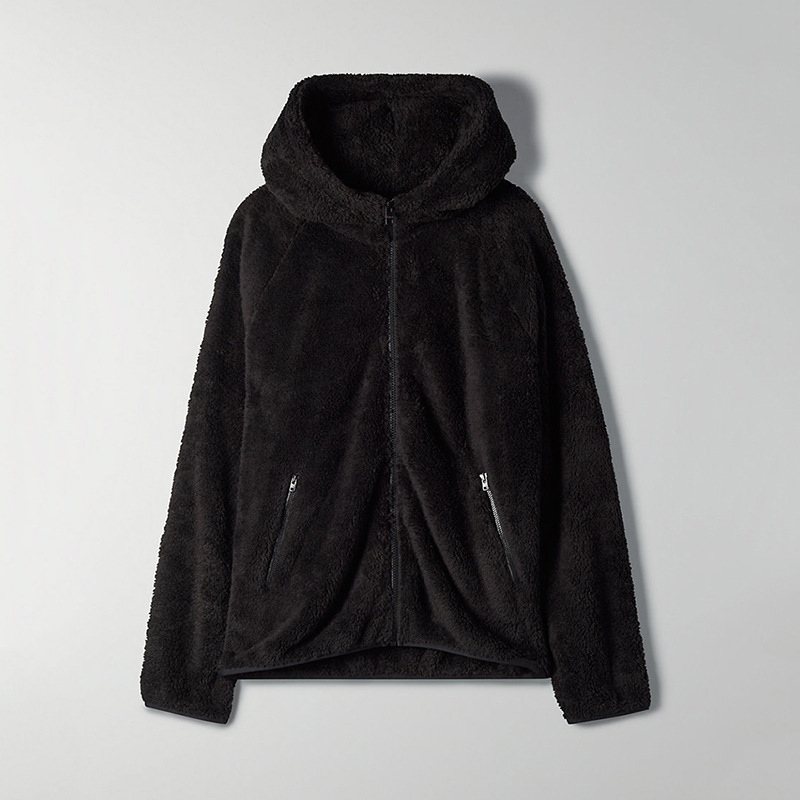 Fleece zip-up hooded blazer for women