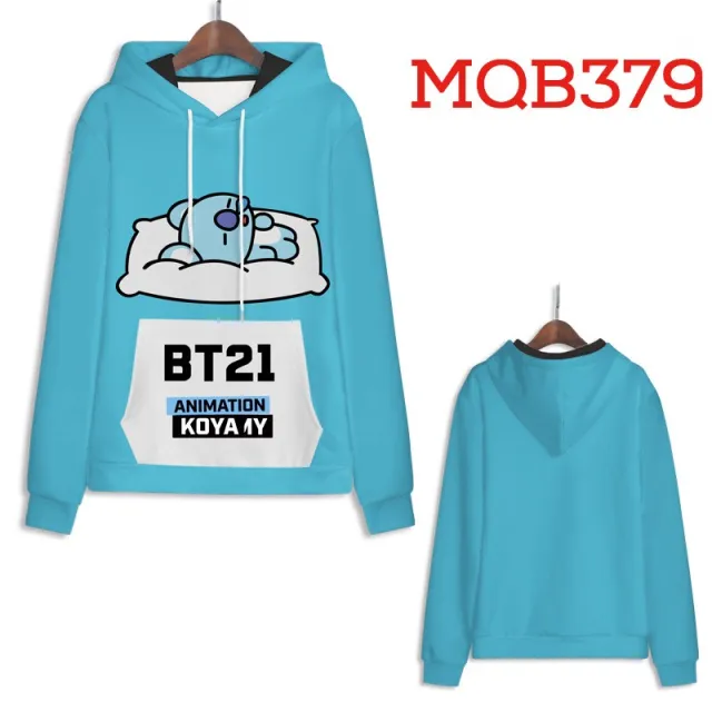 Patch pocket sweatshirt long sleeve hooded pullover sweater Blue - Shop at LoveMi