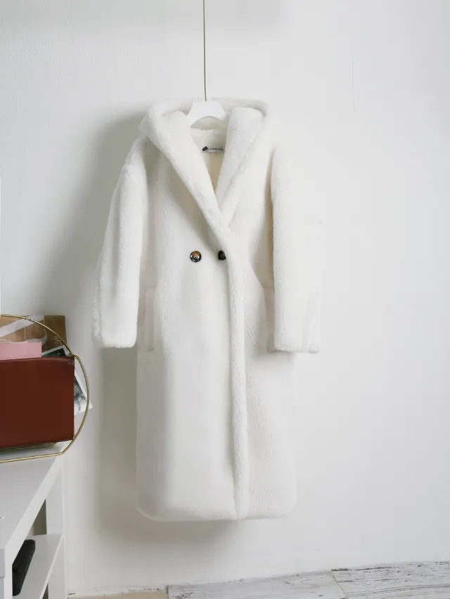 Teddy bear cashmere coat women White - Shop at LoveMi