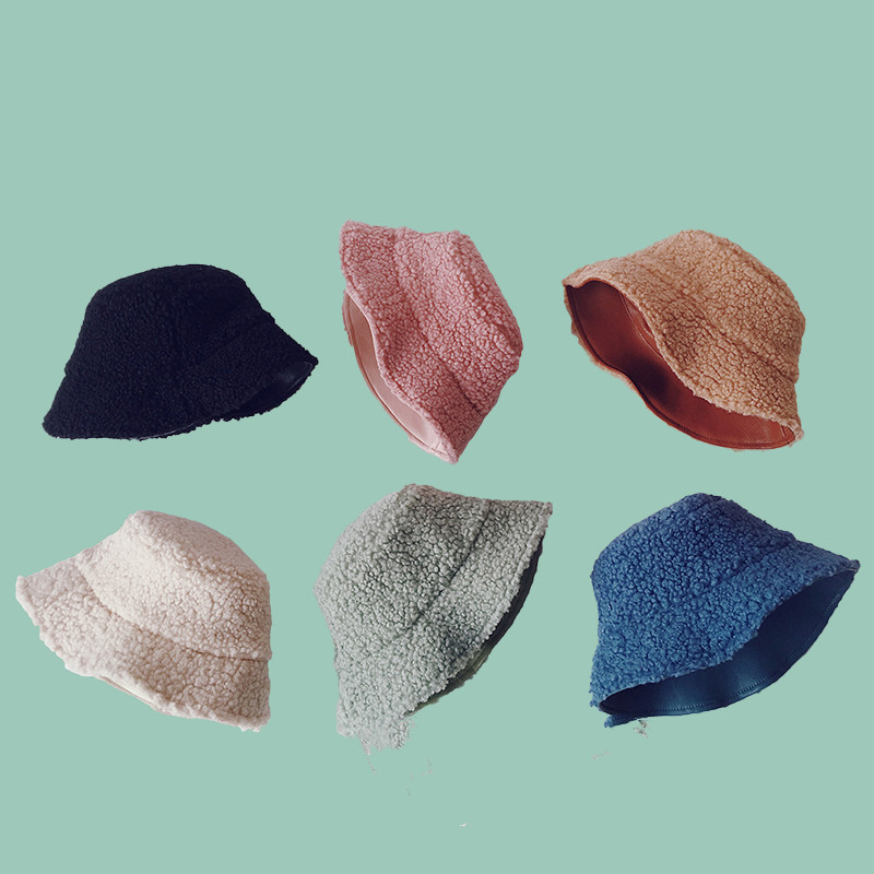 Double-sided lamb fur face Korean children's fisherman hat