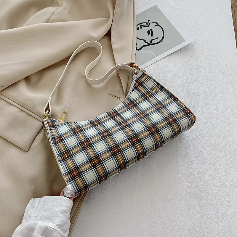 French niche plaid retro baguette bag plaid underarm bag - Yellow