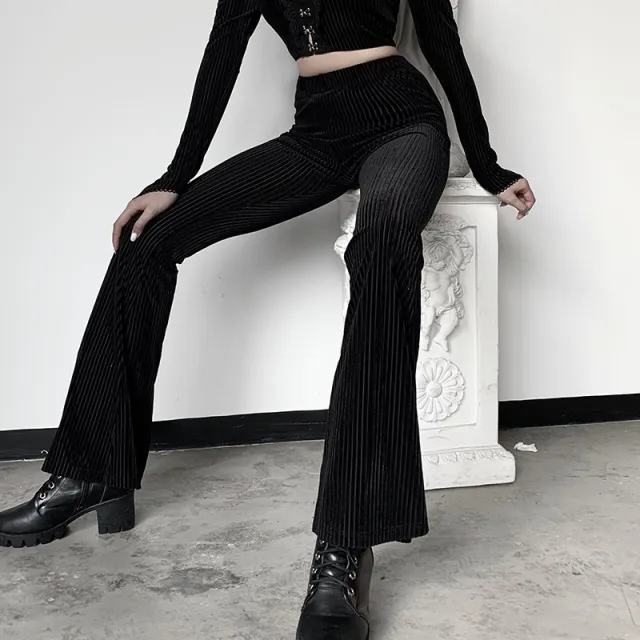 Suede pitted casual girl wide leg pants Black - Shop at LoveMi