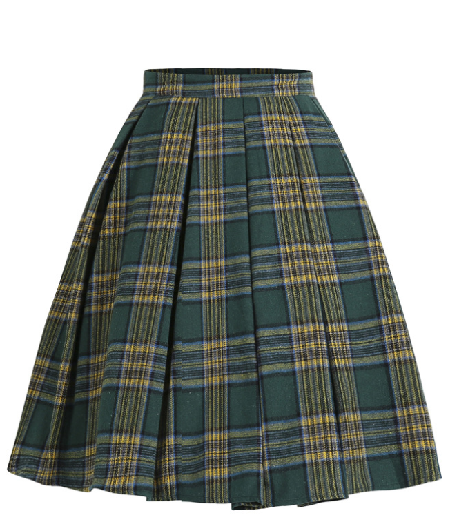 Retro Swan print A-line pleated skirt