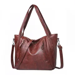 Tote bag large-capacity stitching soft leather shoulder bag - Brown - View 1
