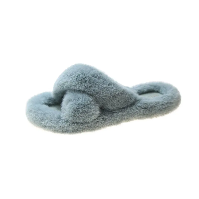 New autumn and winter cross flat-bottomed flip flops - Blue