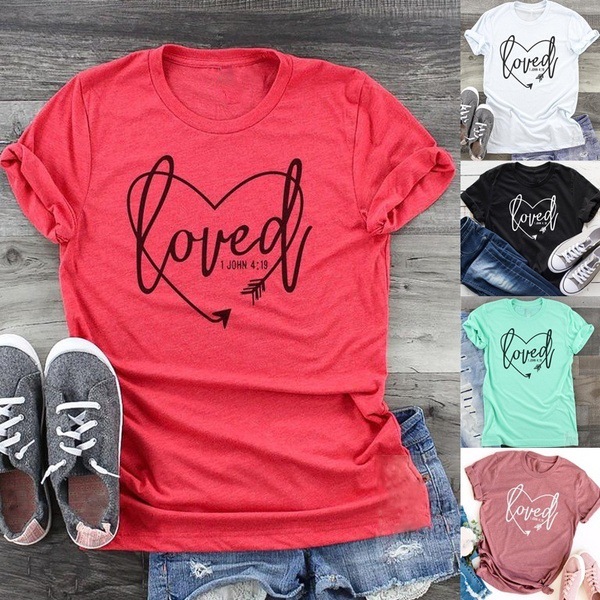 Women's fashion tops loved casual round neck letters