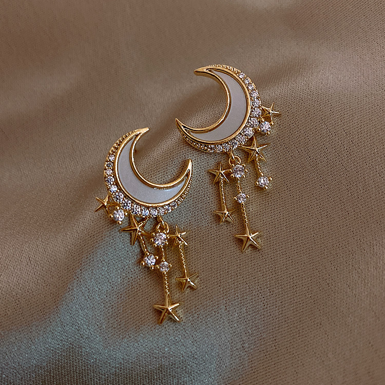 Star and Moon Tassel Earrings
