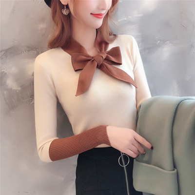 V-neck pullover stitching long-sleeved bottoming top