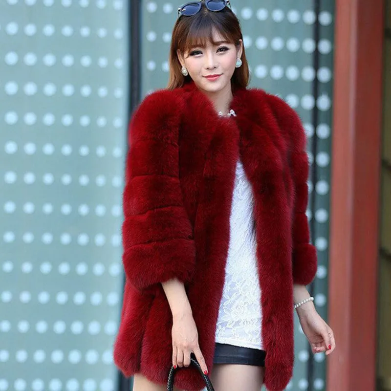 Russian imitation fur fur all-in-one women's winter - Wine Red