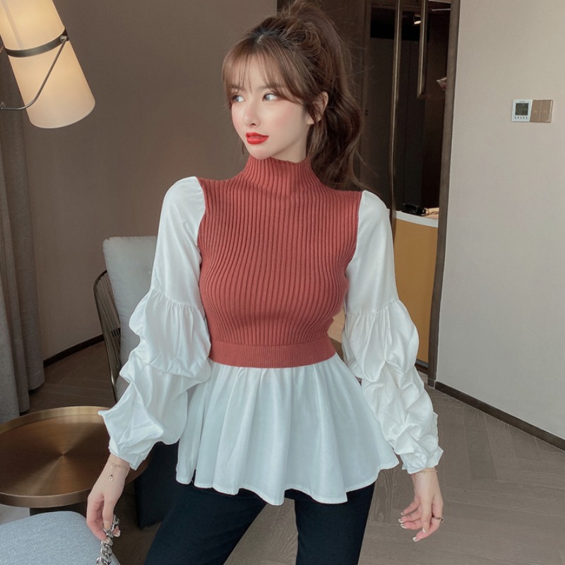 Fashionable temperament slim-fit fake two sweaters
