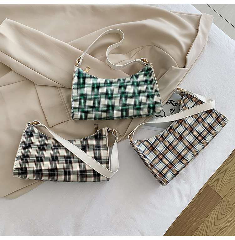 French niche plaid retro baguette bag plaid underarm bag