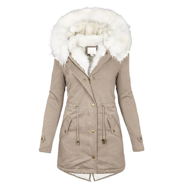 Mid length hooded winter warm plus fleece coat Khaki - Shop at LoveMi