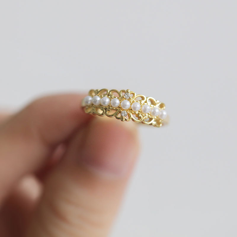 Personality trend wild hollow crown pearl ring