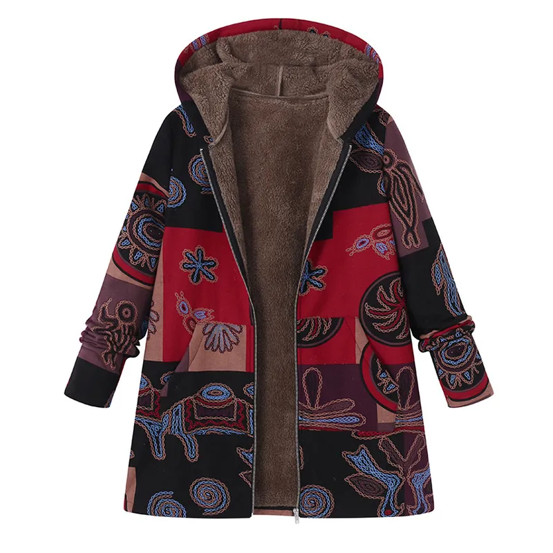 Winter women's plush fluffy casual hooded long sleeves - Red