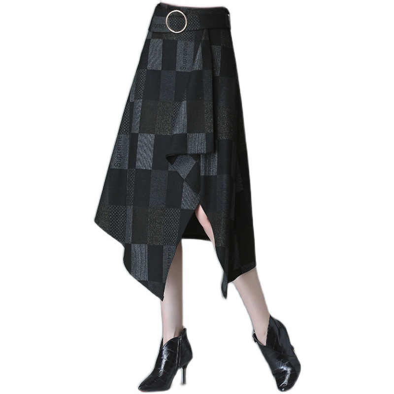 Medium length irregular high waist skirt slim A-line skirt