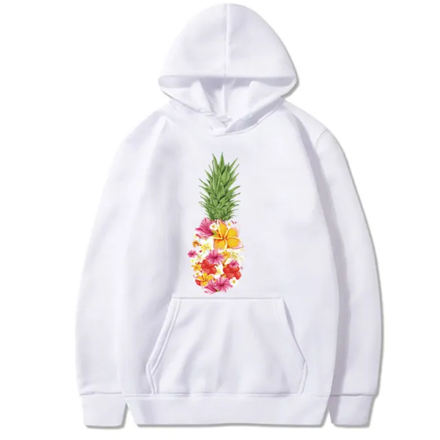 Painted Pineapple Printed Long Sleeve Hoodie White - Shop at LoveMi