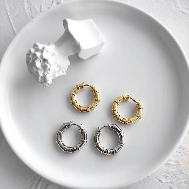 Metal bamboo thick hoop earrings INS style