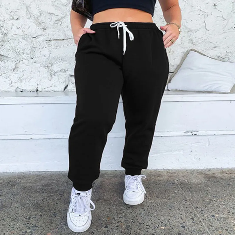 Women's thick elastic casual sports trousers - Black