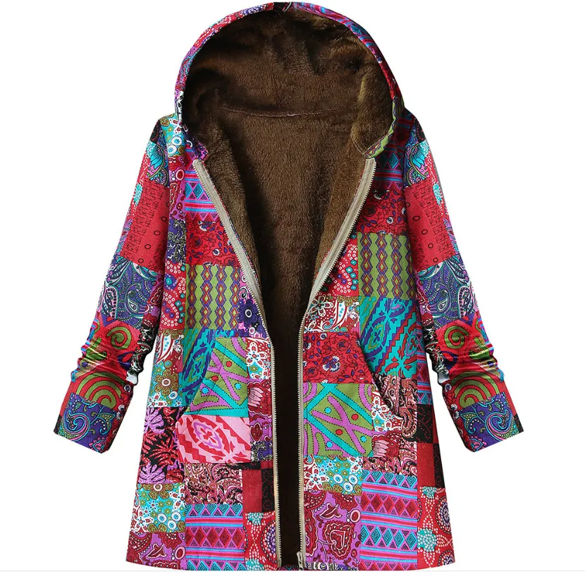 Ethnic style cotton-padded jacket Korean fashion - Red