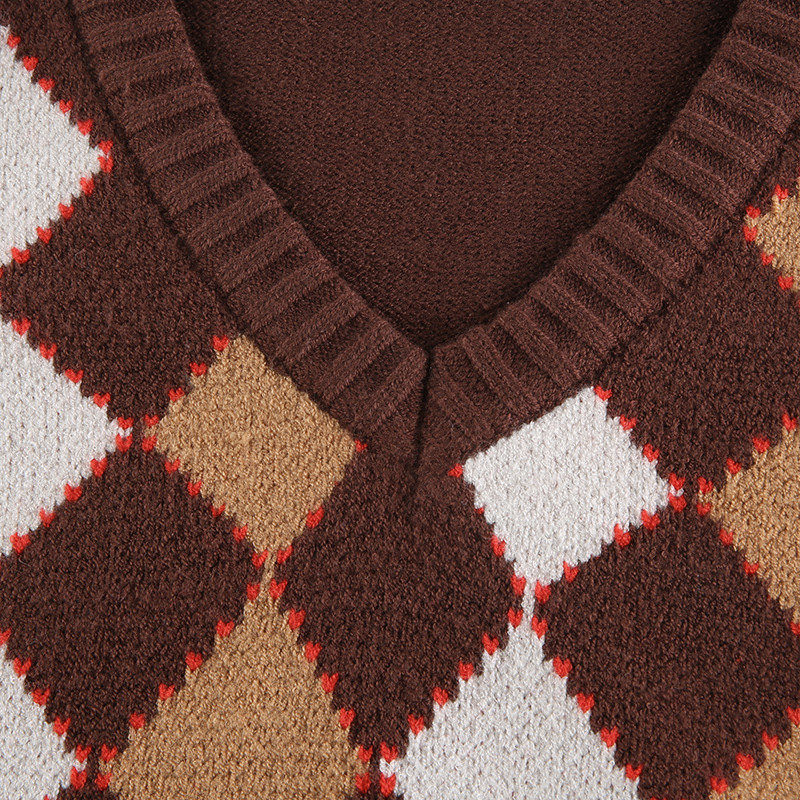 All-match British style pattern knitted vest sleeveless sweater