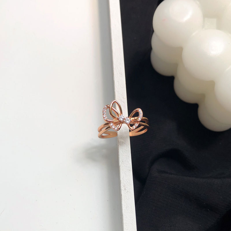 S925 sterling silver bow niche diamond design ring