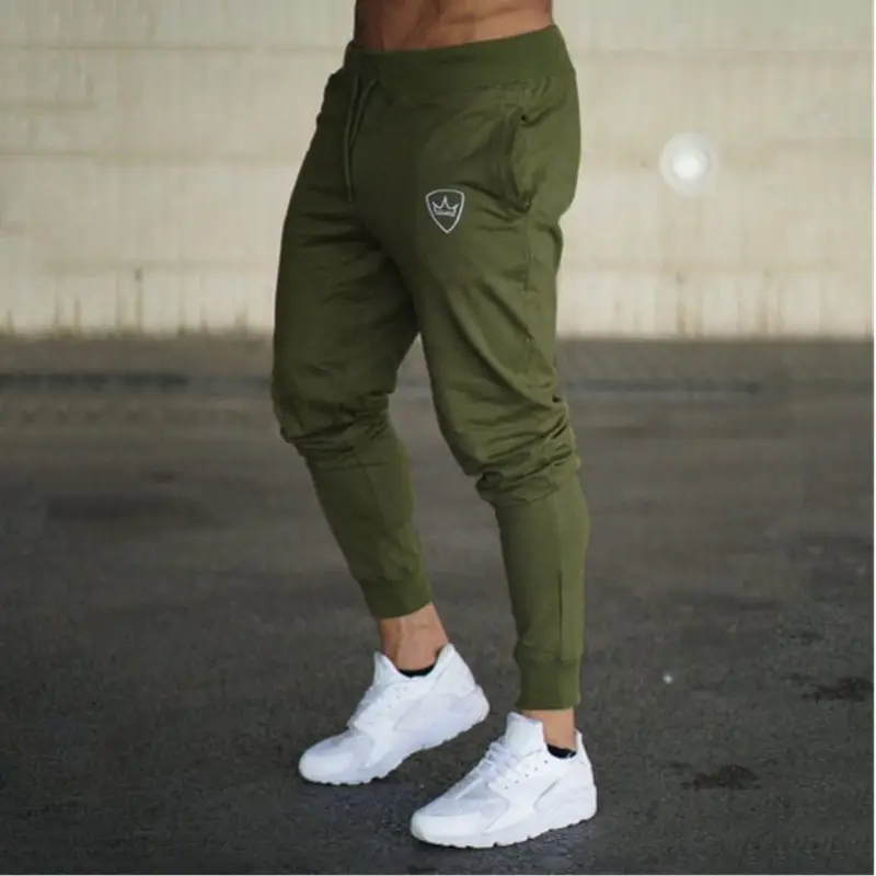 Men's solid color string elastic sports trousers