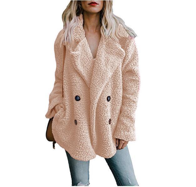 Women's solid color warm plush pocket jacket