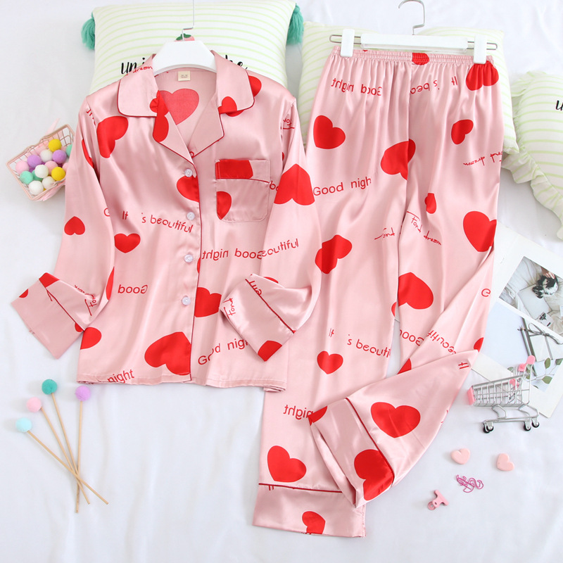 بدلة بيجاما بنطلون بأكمام طويلة من حرير الجليد